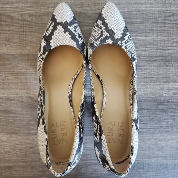 Naturalizer Evie Snake Embossed Pointed Toe Leather Pumps Black/Cream Women's 9 - Picture 5 of 12